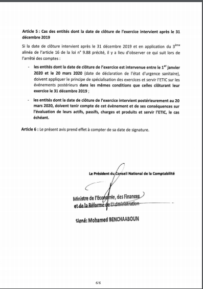 Covid-19 : Voici les détails de l'avis émis par le Conseil National de la Comptabilité 7 CNC6